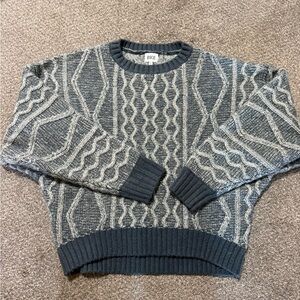BKE Slate blue and Cream Cable Knit Crewneck Sweater